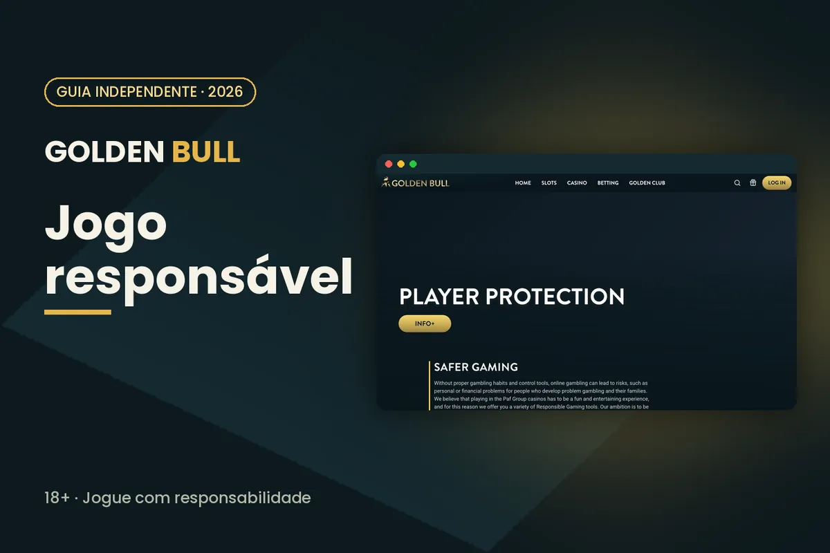 Capa 'Jogo responsável' com a página Player Protection de goldenbull.es