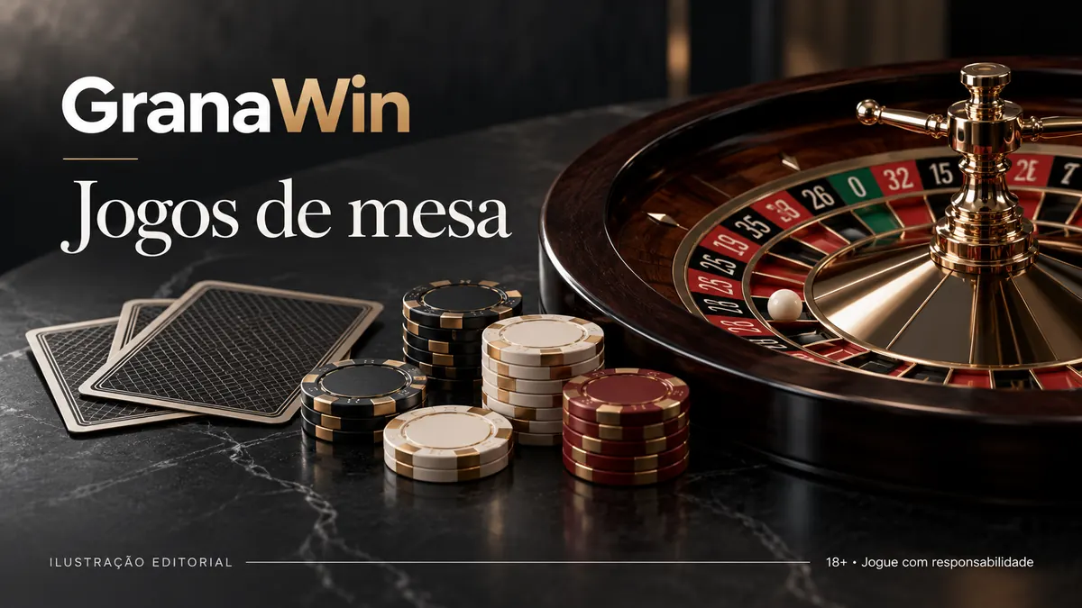Jogos de mesa em GranaWin: roleta, blackjack e bacará. Ilustração editorial.