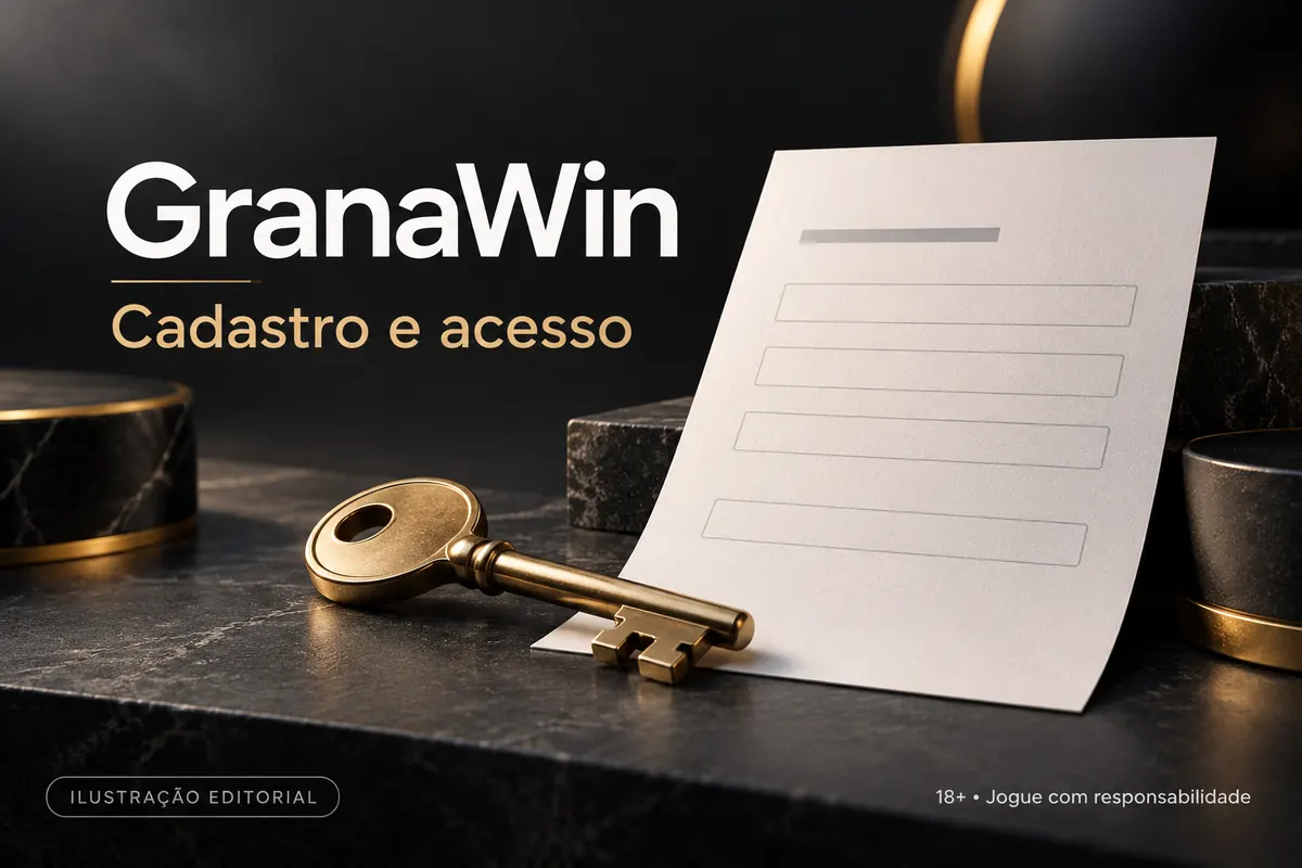 Cadastro e acesso em GranaWin: dados reais e verificação da conta. Ilustração editorial.