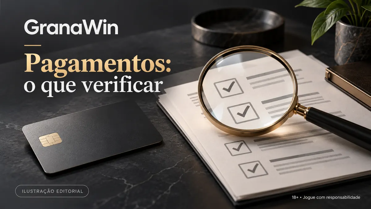 Pagamentos em GranaWin: o que verificar antes de depositar e sacar. Ilustração editorial.