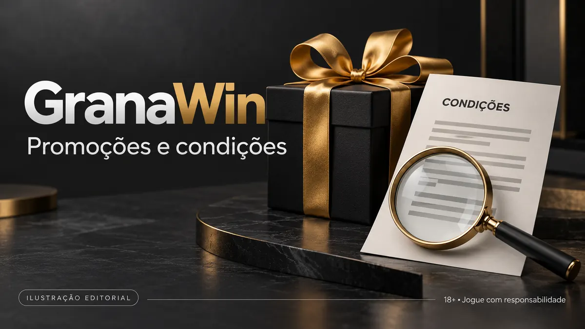 Promoções e condições em GranaWin: confira o rollover e a aposta máxima. Ilustração editorial.