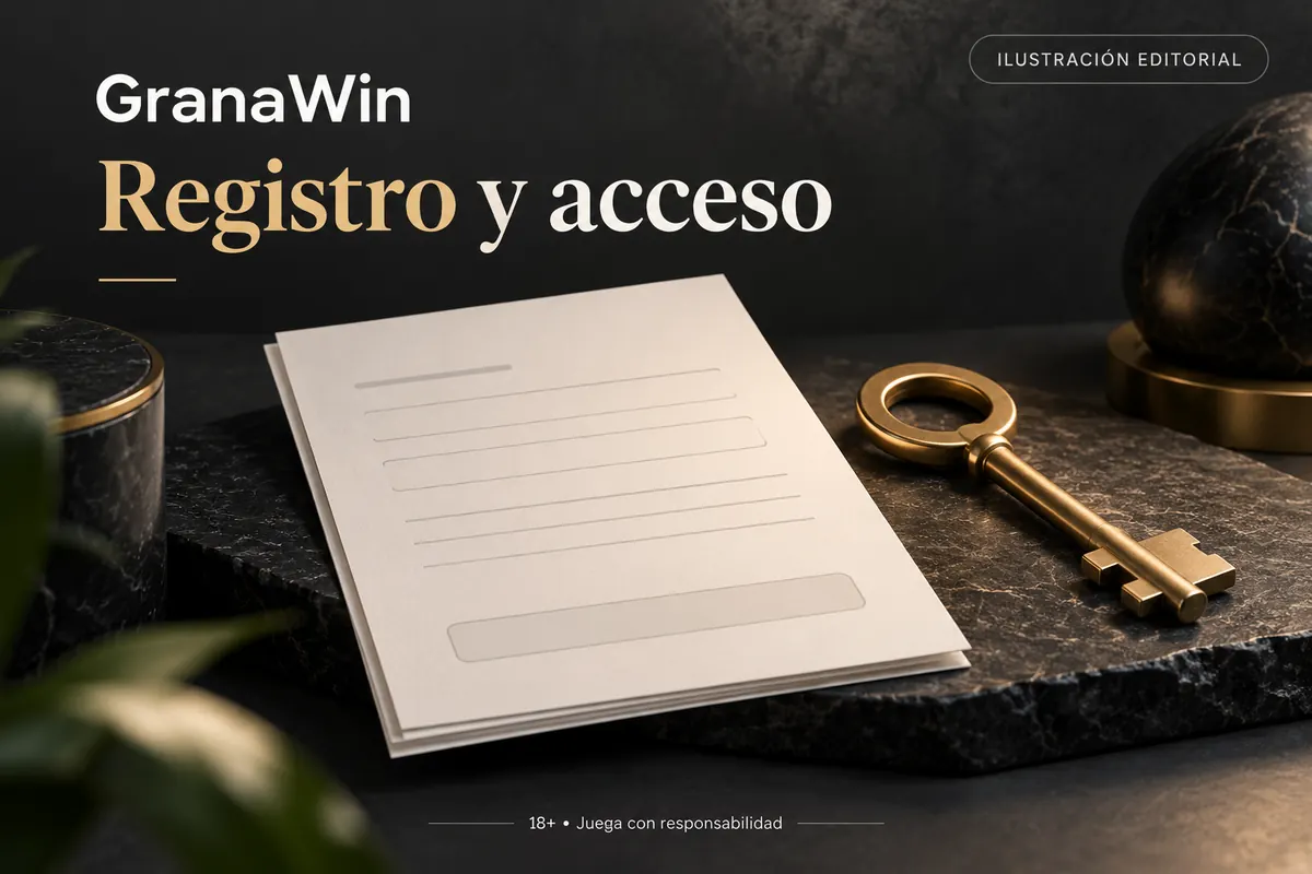 Registro y acceso en GranaWin: datos reales y verificación de la cuenta. Ilustración editorial.