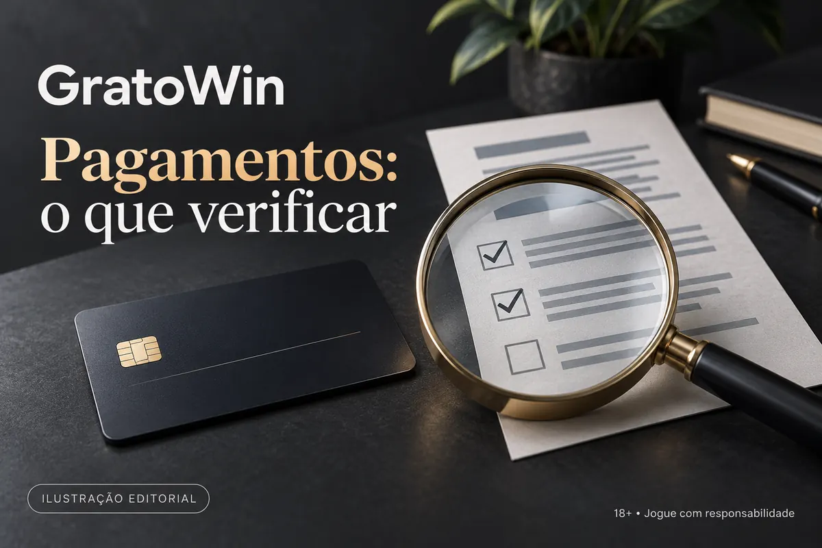 Pagamentos em GratoWin: o que verificar antes de depositar e sacar. Ilustração editorial.