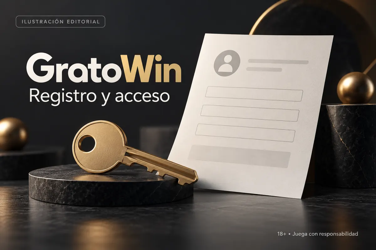 Registro y acceso en GratoWin: datos reales y verificación de la cuenta. Ilustración editorial.