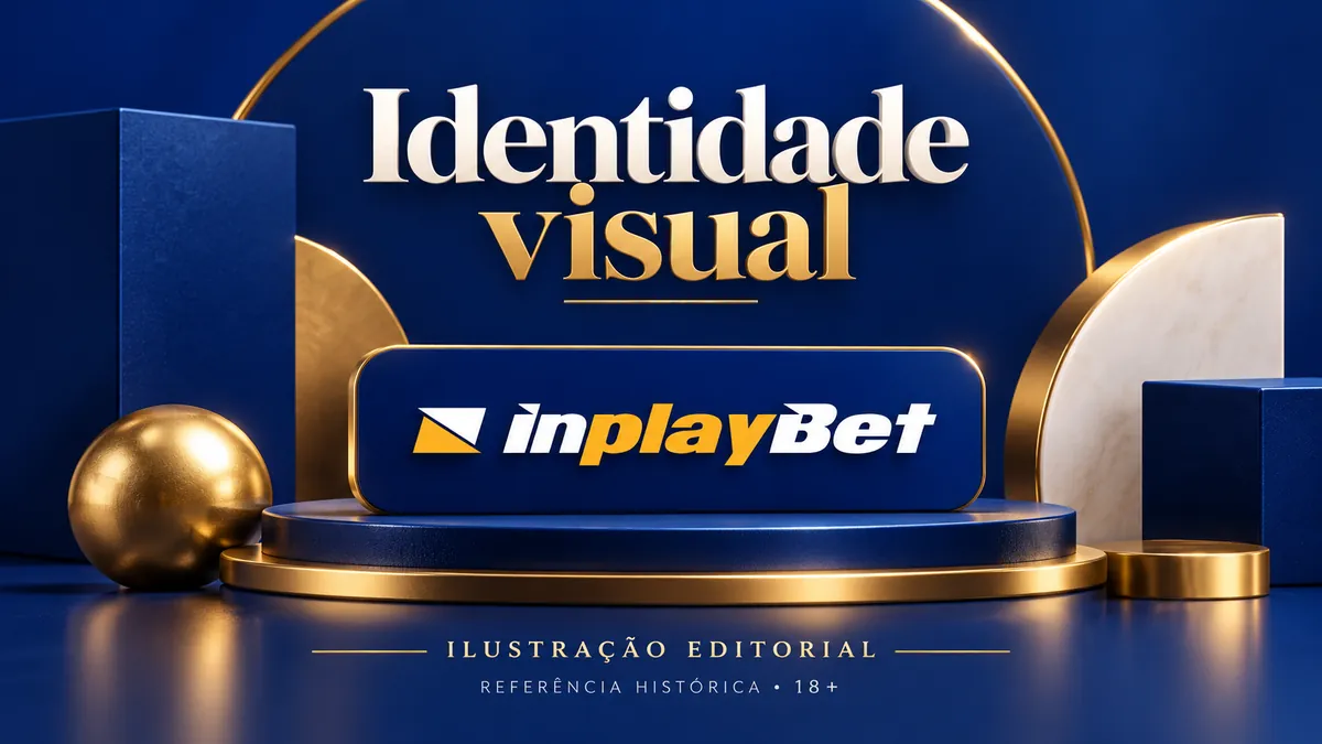 Ilustração do logotipo da inplayBet sobre um pedestal azul e dourado