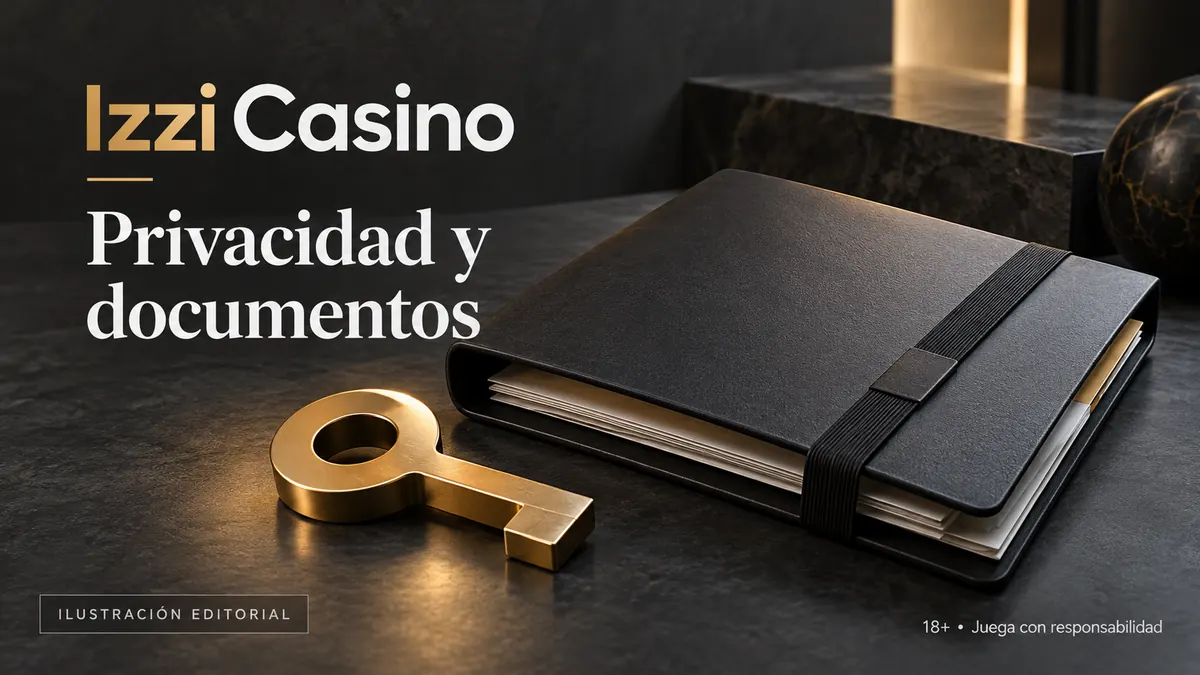 Privacidad y documentos en Izzi Casino: verificación de identidad antes del primer retiro. Ilustración editorial.