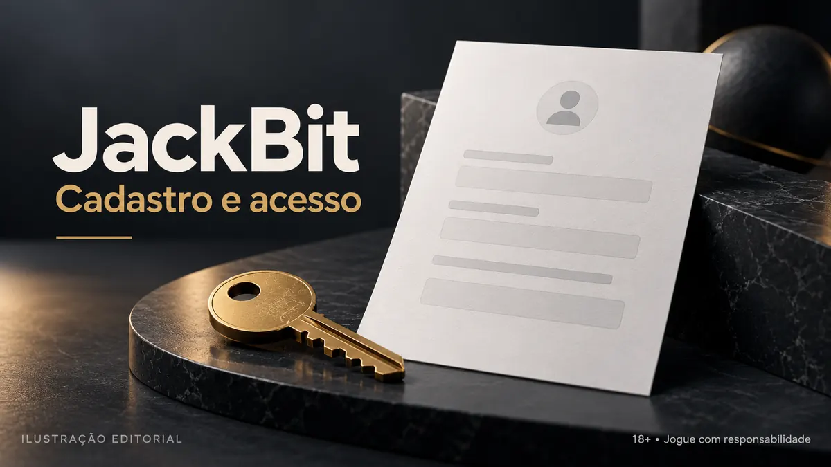 Cadastro e acesso em JackBit: dados reais e verificação da conta. Ilustração editorial.