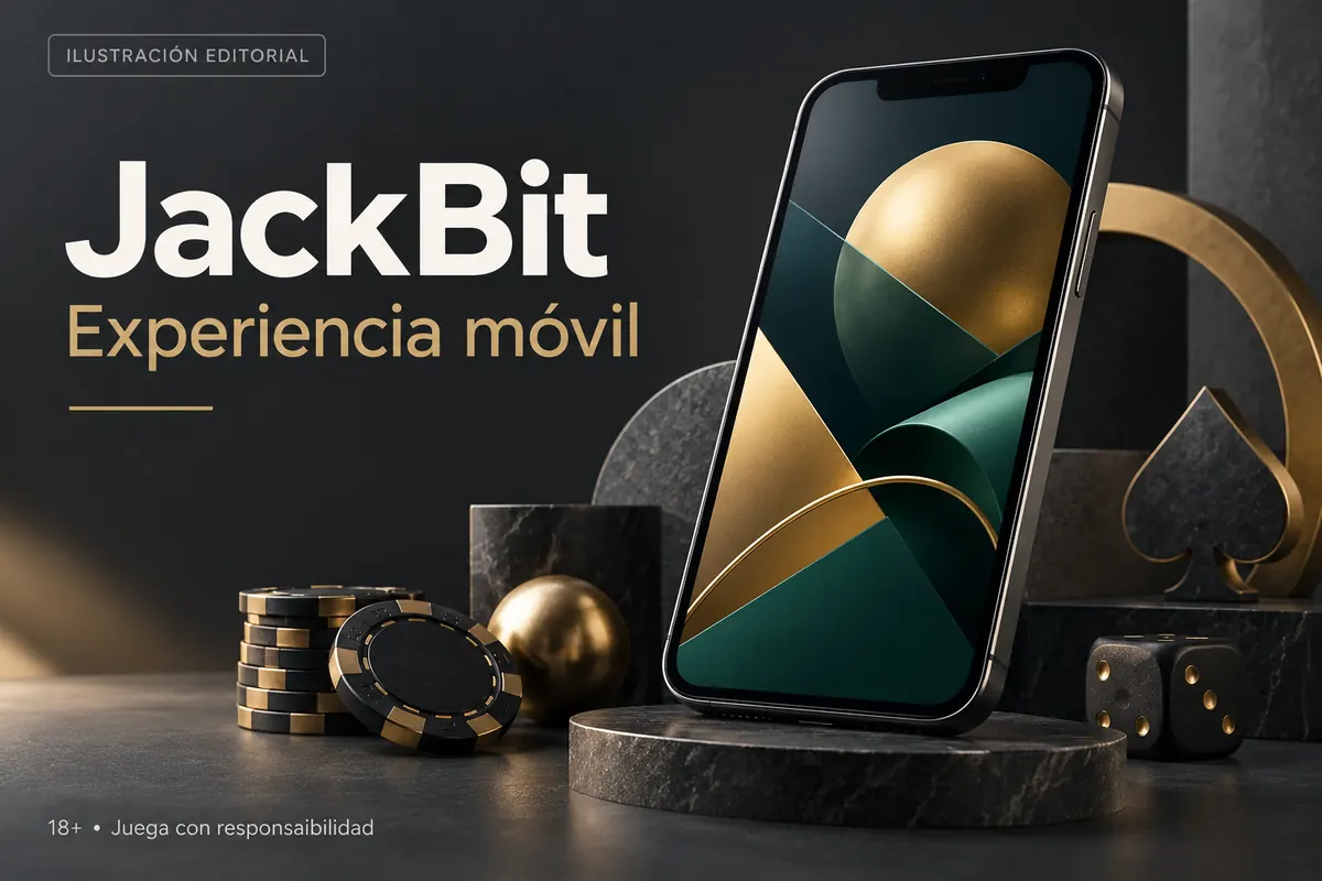 JackBit en el celular: funciona desde el navegador, la app es opcional. Ilustración editorial.