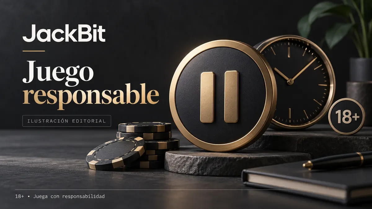 Juego responsable en JackBit: límites de depósito, pausas y autoexclusión. Ilustración editorial.