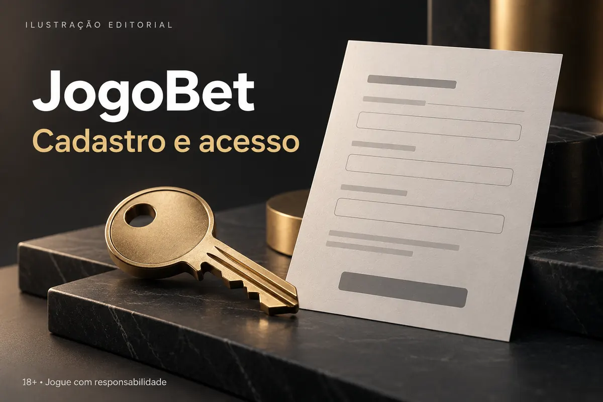 Cadastro e acesso em JogoBet: dados reais e verificação da conta. Ilustração editorial.