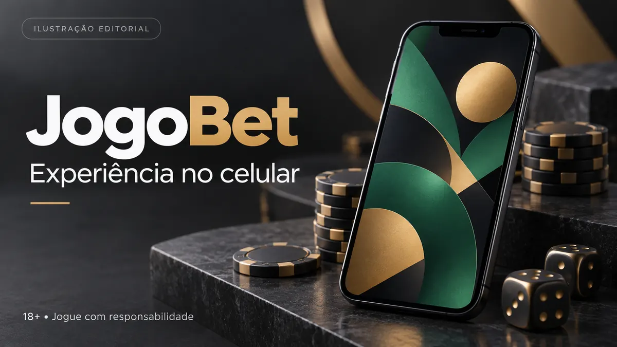 JogoBet no celular: funciona pelo navegador, o app é opcional. Ilustração editorial.