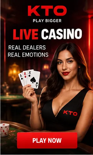 Cassino ao vivo de KTO: mesas com crupiê real.