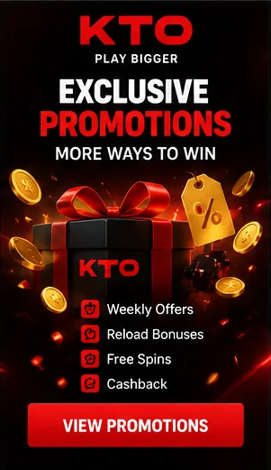 Oferta de boas-vindas de KTO. Antes de aceitar, confira o rollover e a aposta máxima.