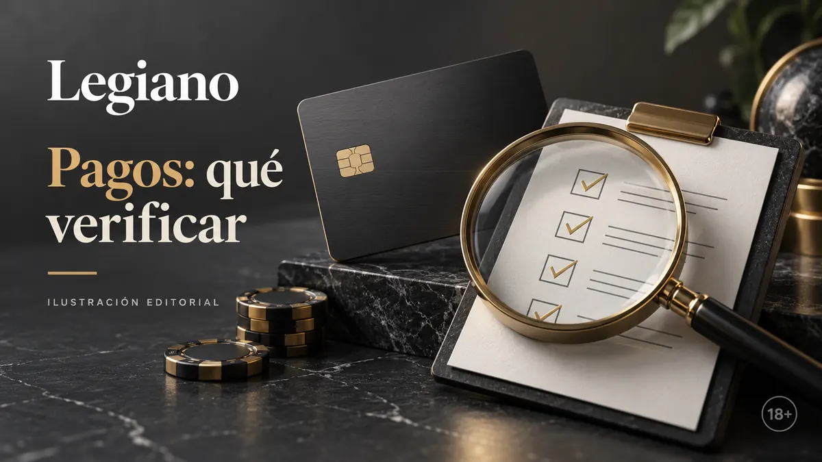 Pagos en Legiano: qué verificar antes de depositar y retirar. Ilustración editorial.