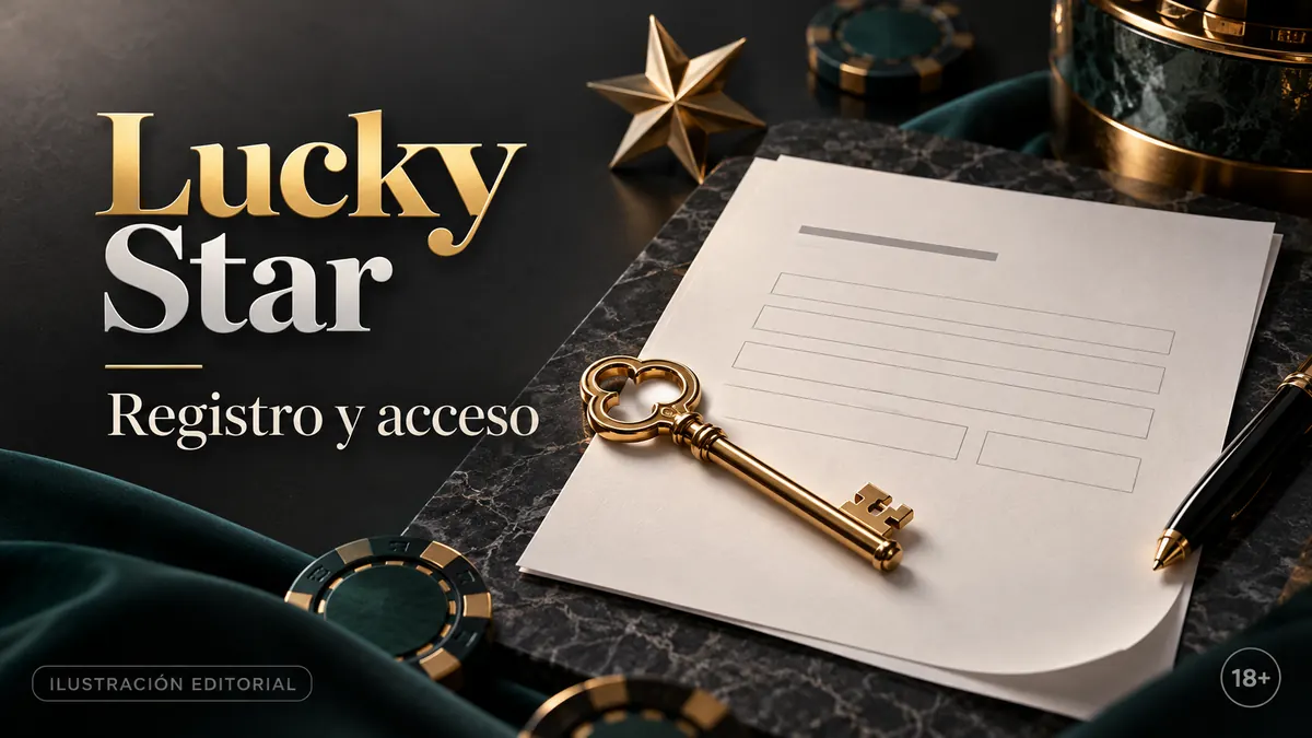 Registro y acceso en Lucky Star: datos reales y verificación de la cuenta. Ilustración editorial.