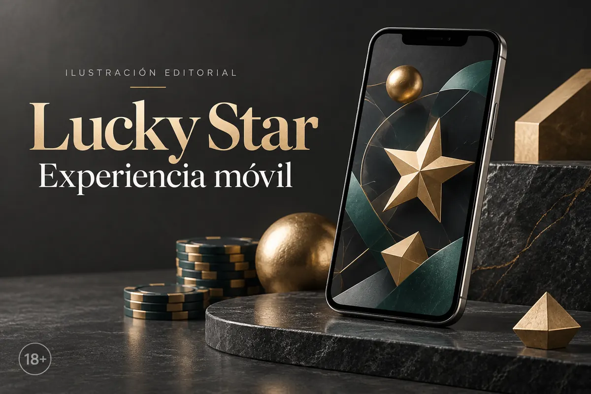 Lucky Star en el celular: funciona desde el navegador, la app es opcional. Ilustración editorial.
