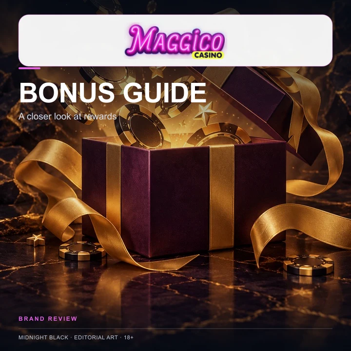 Oferta de bienvenida de Maggico Casino. Antes de aceptarla, revisa el rollover y la apuesta máxima.