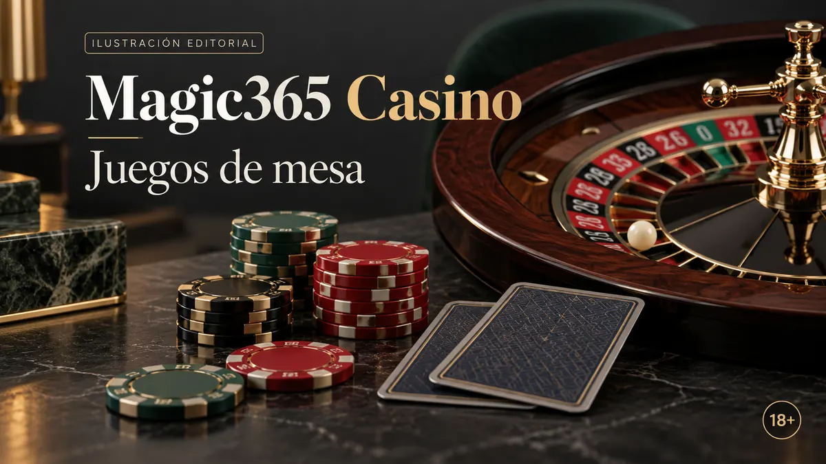 Juegos de mesa en Magic365 Casino: ruleta, blackjack y bacará. Ilustración editorial.