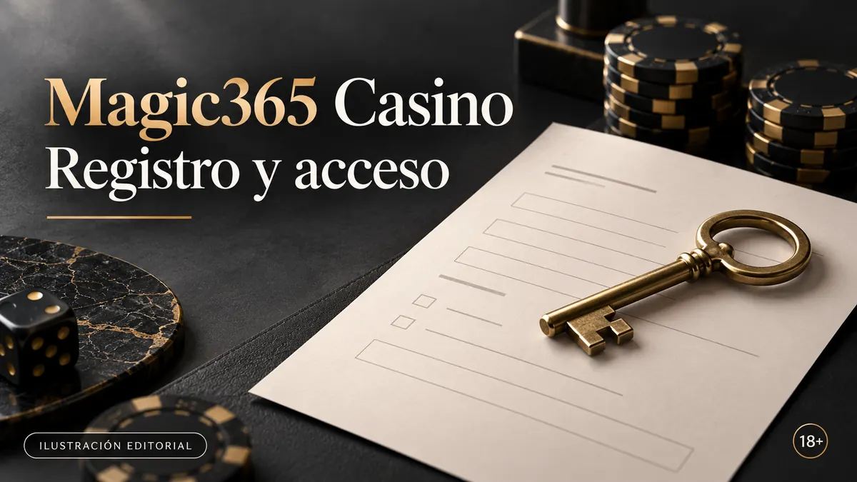 Registro y acceso en Magic365 Casino: datos reales y verificación de la cuenta. Ilustración editorial.