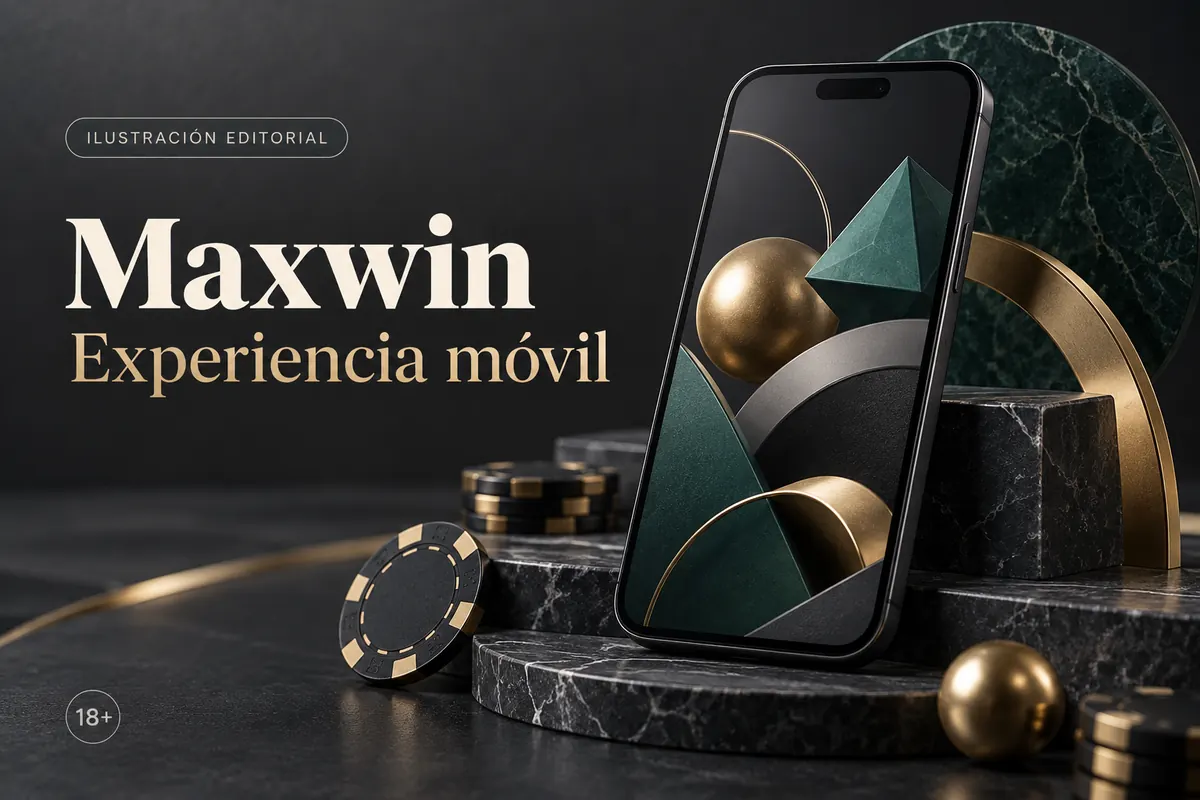Maxwin Casino en el celular: funciona desde el navegador, la app es opcional. Ilustración editorial.