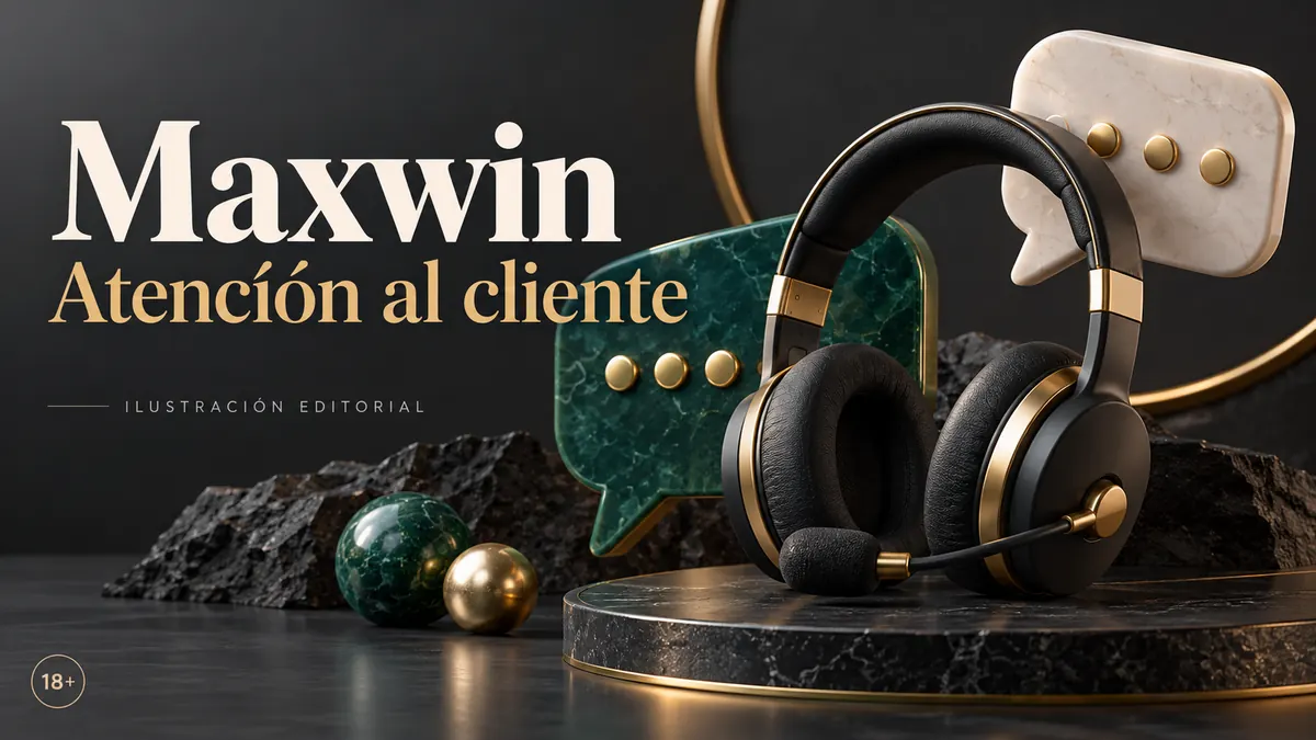 Atención al cliente de Maxwin Casino: chat y correo; comprueba horarios e idioma. Ilustración editorial.