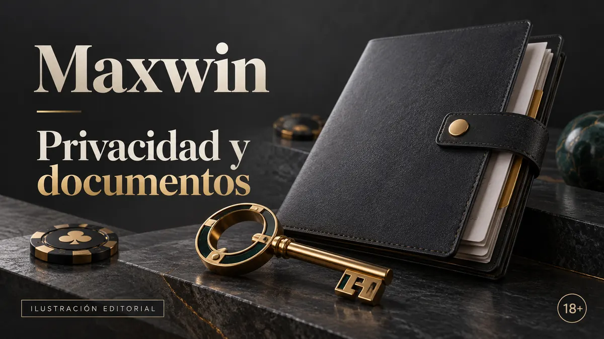 Privacidad y documentos en Maxwin Casino: verificación de identidad antes del primer retiro. Ilustración editorial.
