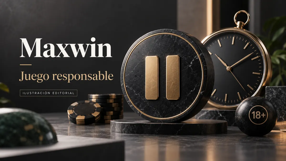 Juego responsable en Maxwin Casino: límites de depósito, pausas y autoexclusión. Ilustración editorial.