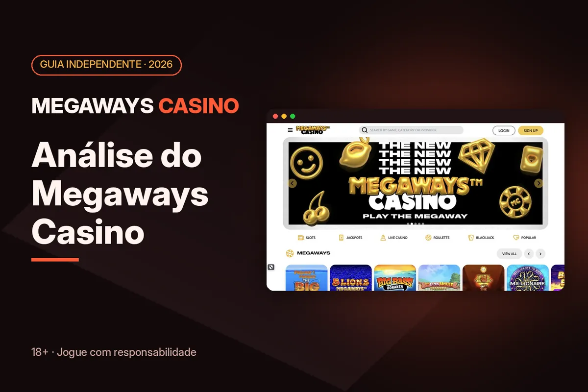 Capa 'Análise do Megaways Casino' com a página inicial de megawayscasino.com