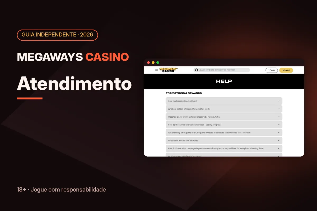 Capa 'Atendimento' com a central de ajuda de megawayscasino.com