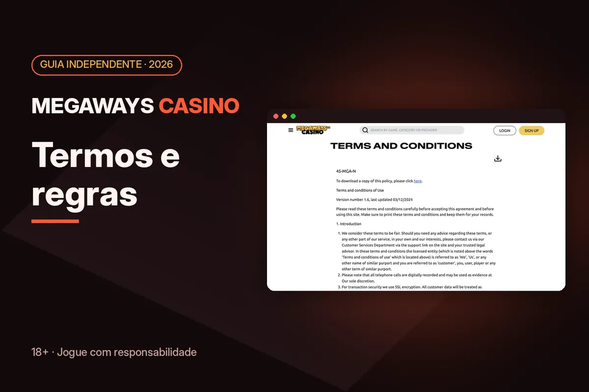 Capa 'Termos e regras' com os termos e condições de megawayscasino.com