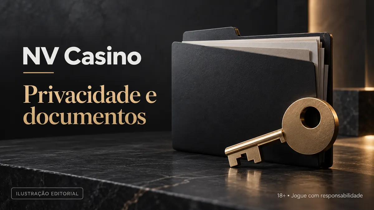 Privacidade e documentos em NV Casino: verificação de identidade antes do primeiro saque. Ilustração editorial.