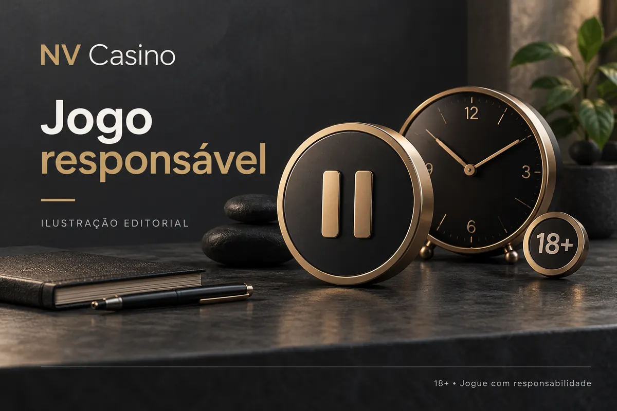Jogo responsável em NV Casino: limites de depósito, pausas e autoexclusão. Ilustração editorial.
