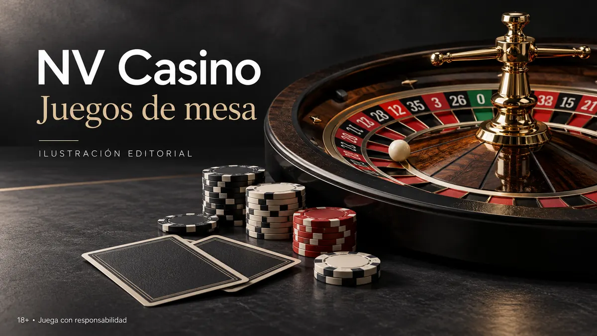 Juegos de mesa en NV Casino: ruleta, blackjack y bacará. Ilustración editorial.