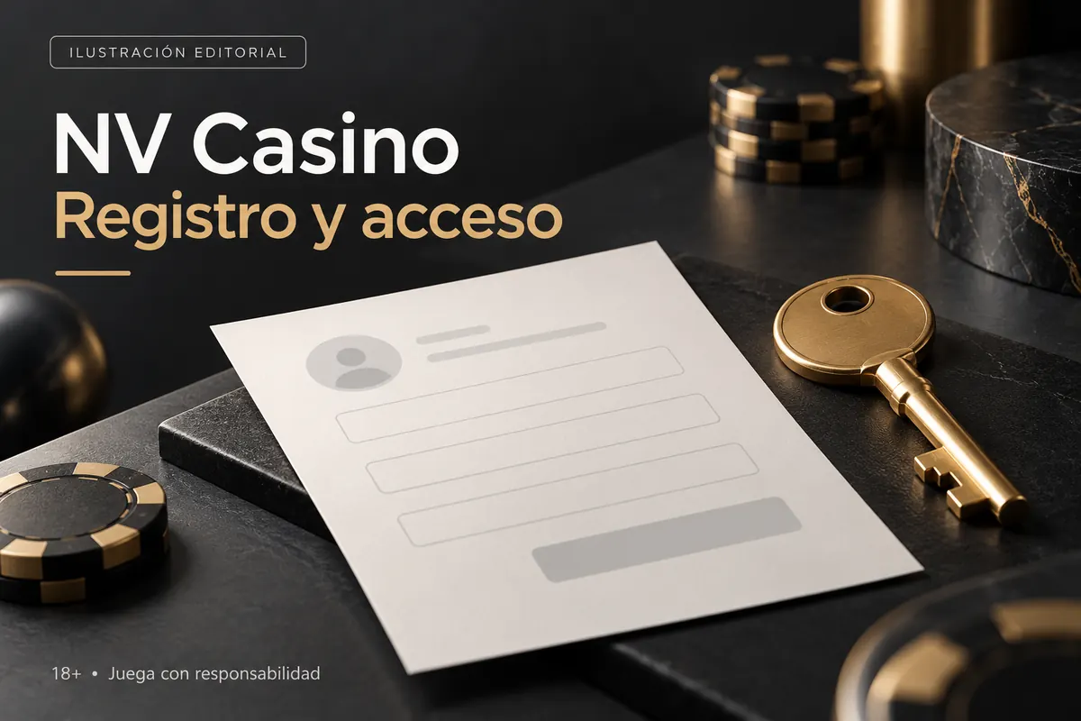 Registro y acceso en NV Casino: datos reales y verificación de la cuenta. Ilustración editorial.