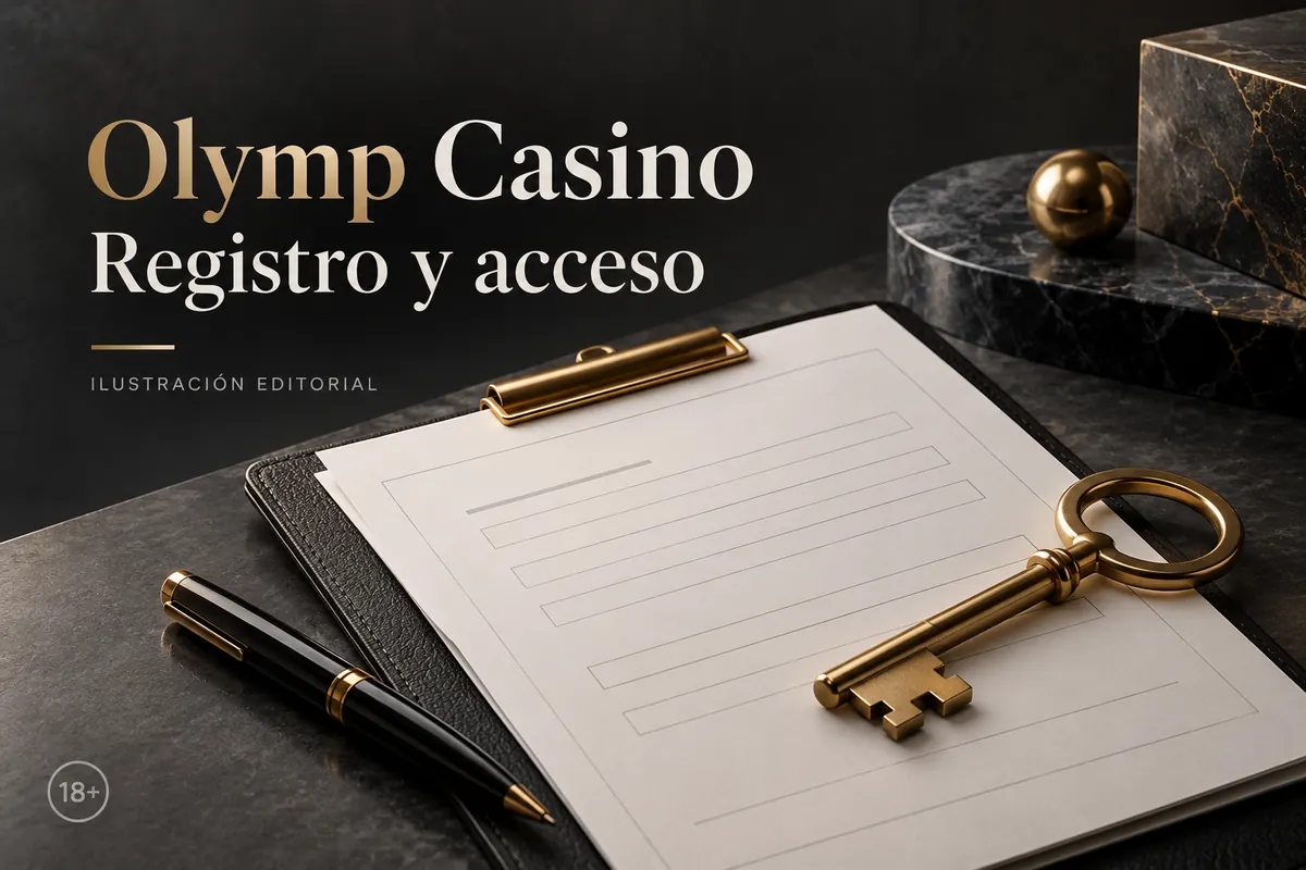 Registro y acceso en Olymp Casino: datos reales y verificación de la cuenta. Ilustración editorial.