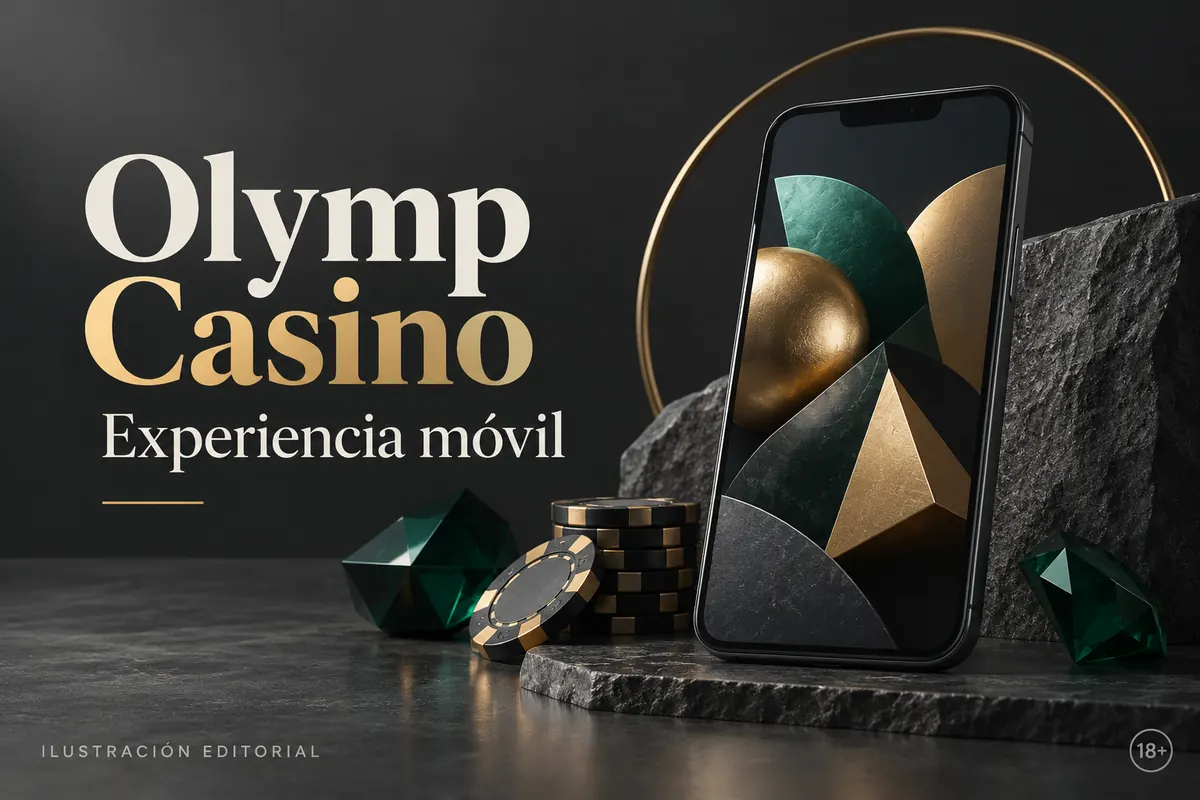 Olymp Casino en el celular: funciona desde el navegador, la app es opcional. Ilustración editorial.
