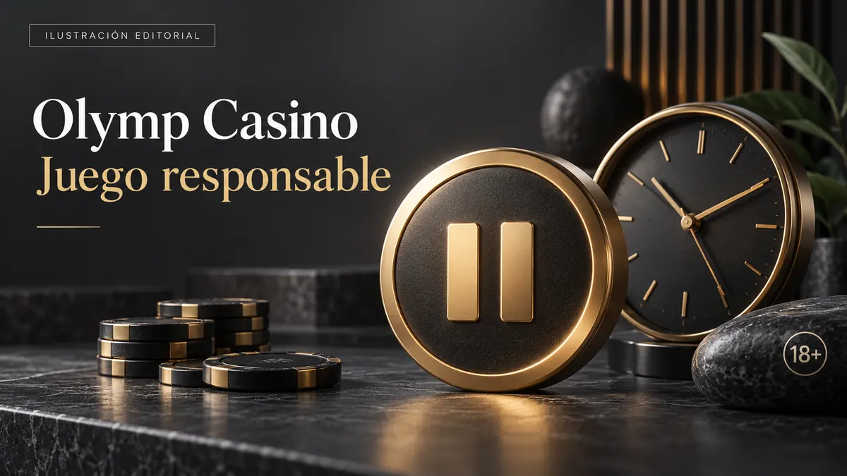 Juego responsable en Olymp Casino: límites de depósito, pausas y autoexclusión. Ilustración editorial.