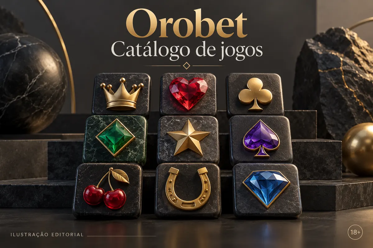 Catálogo de jogos de Orobet: slots, mesas e cassino ao vivo. Ilustração editorial.