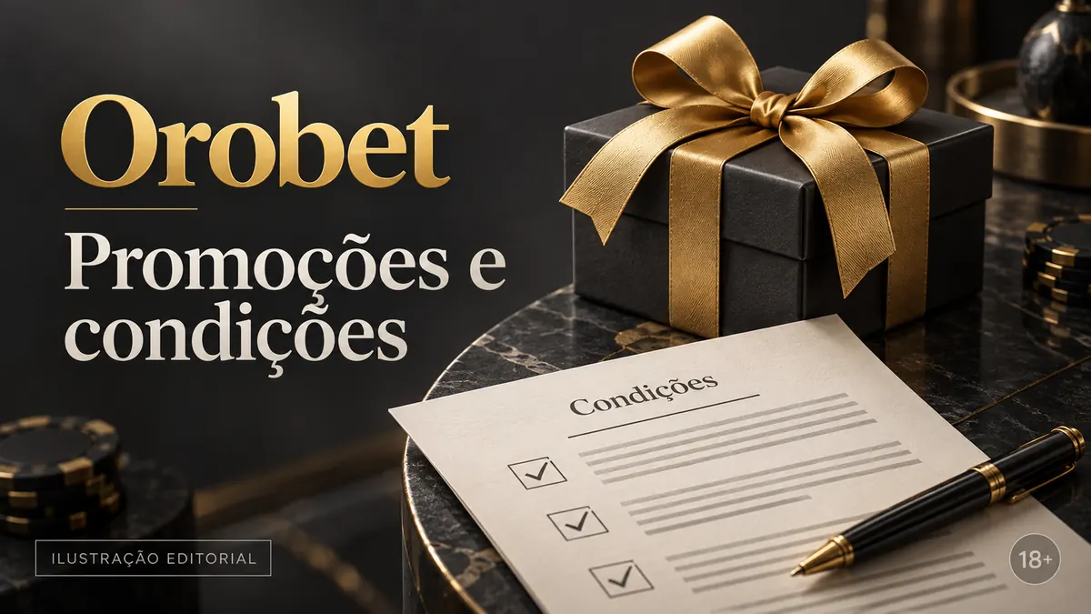 Promoções e condições em Orobet: confira o rollover e a aposta máxima. Ilustração editorial.