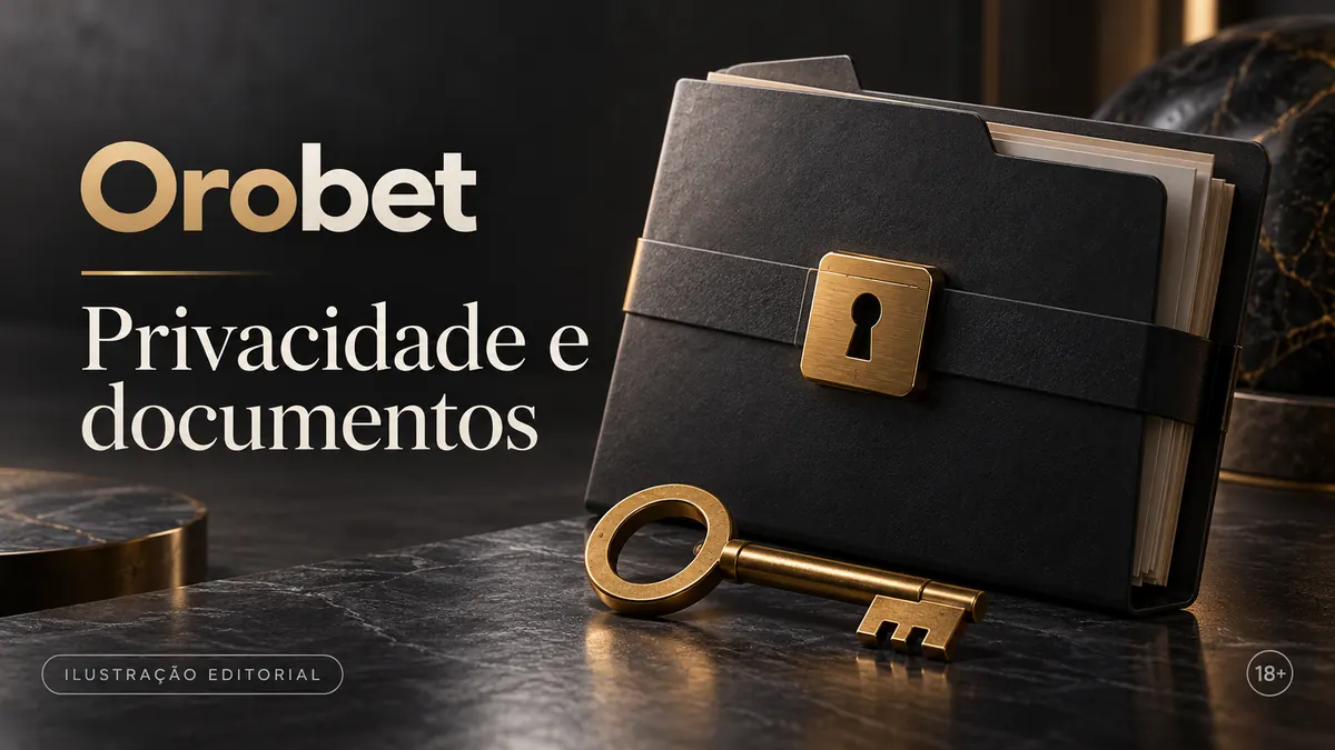 Privacidade e documentos em Orobet: verificação de identidade antes do primeiro saque. Ilustração editorial.