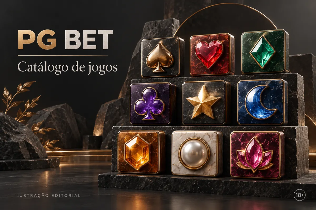Catálogo de jogos de PG Bet: slots, mesas e cassino ao vivo. Ilustração editorial.