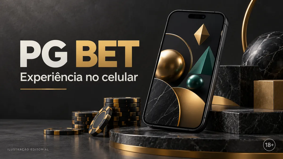 PG Bet no celular: funciona pelo navegador, o app é opcional. Ilustração editorial.