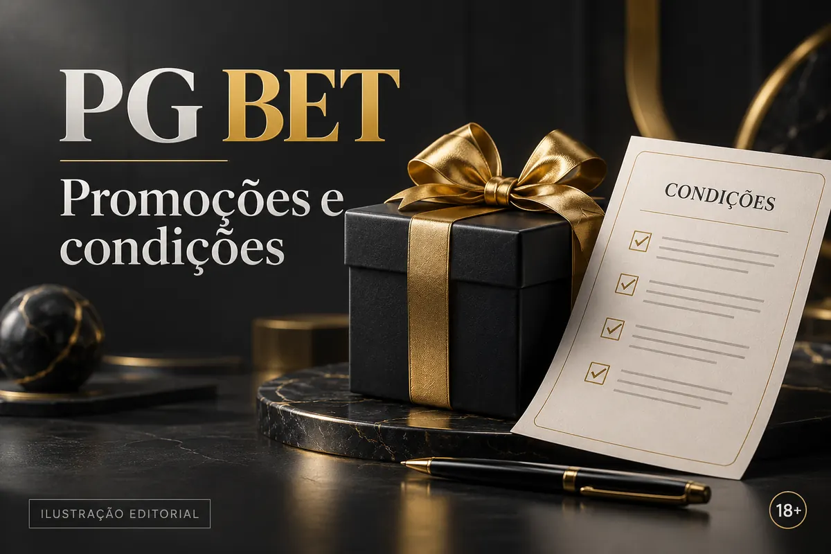 Promoções e condições em PG Bet: confira o rollover e a aposta máxima. Ilustração editorial.