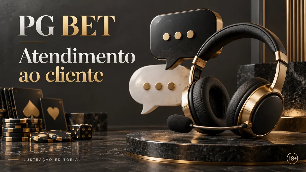 Atendimento ao cliente de PG Bet: chat e e-mail; confira horários e idioma. Ilustração editorial.