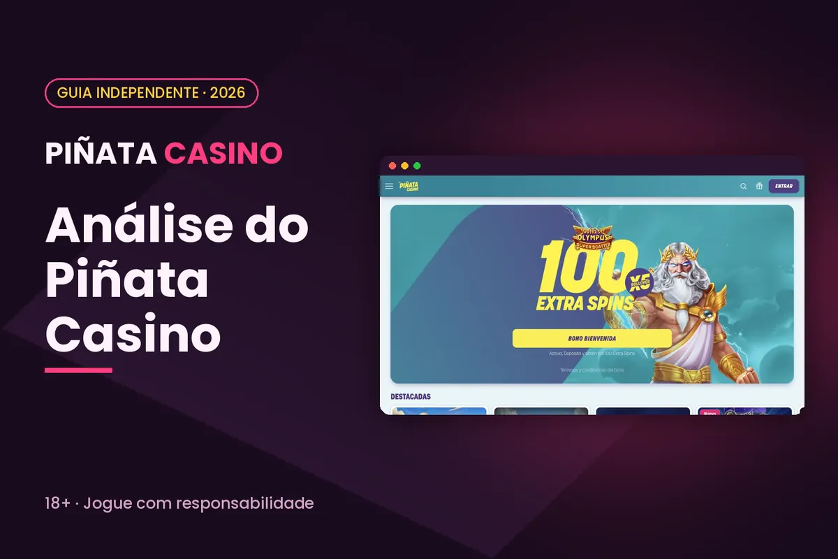 Capa 'Análise do Piñata Casino' com a página inicial de pinatacasino.es