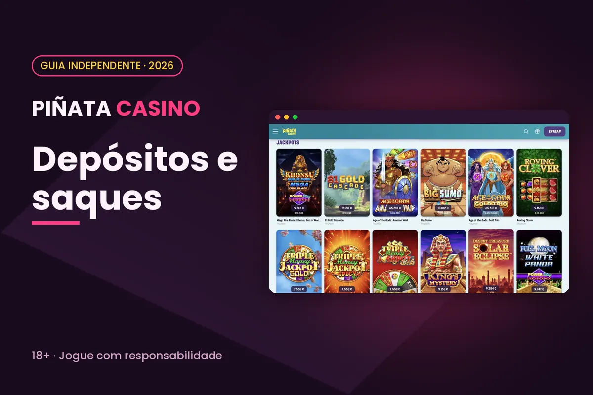 Capa 'Depósitos e saques' com a seção de jackpots de pinatacasino.es