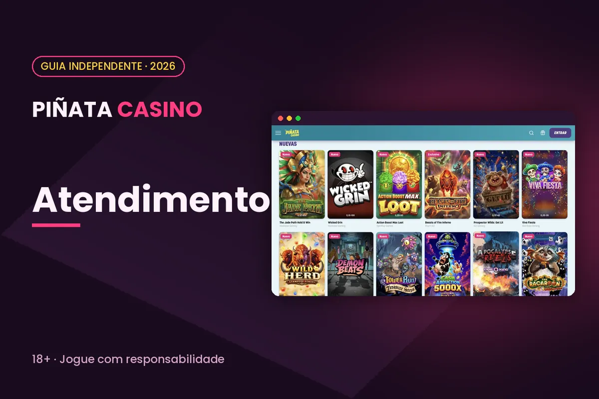 Capa 'Atendimento' com a seção de slots novos de pinatacasino.es