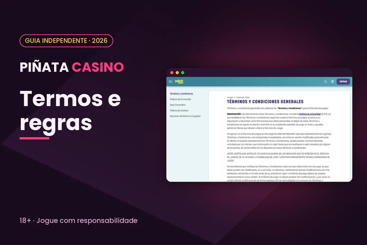 Capa 'Termos e regras' com os termos e condições de pinatacasino.es
