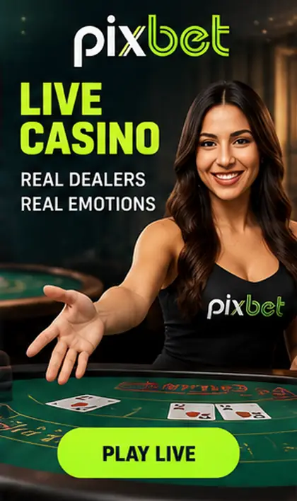 Cassino ao vivo de Pixbet: mesas com crupiê real.