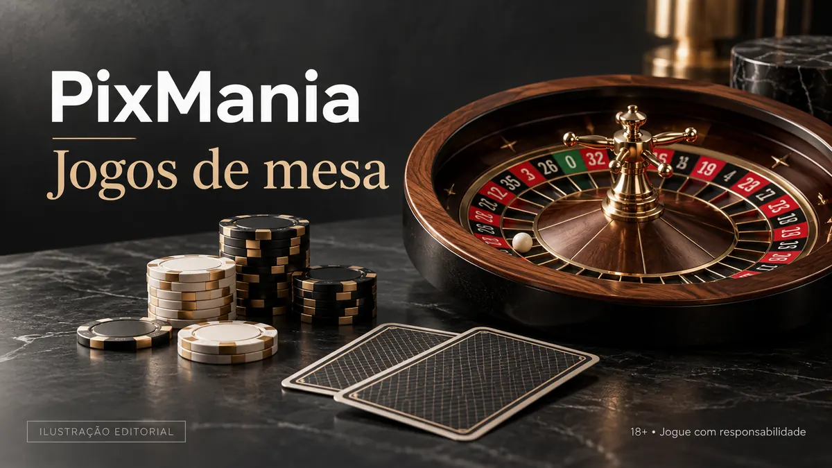 Jogos de mesa em PixMania: roleta, blackjack e bacará. Ilustração editorial.